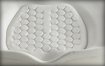 Top view of the AXIOM SPV Wheelchair Cushion - Viscoelastic foam cushion with a waterfall edge design, intended for pressure relief and skin protection for wheelchair users.