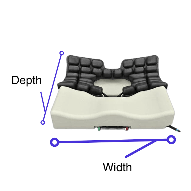 Depth and Width of the ROHO® Hybrid Select Wheelchair Cushion - Advanced hybrid cushion featuring a combination of air and foam for pressure redistribution and skin protection.