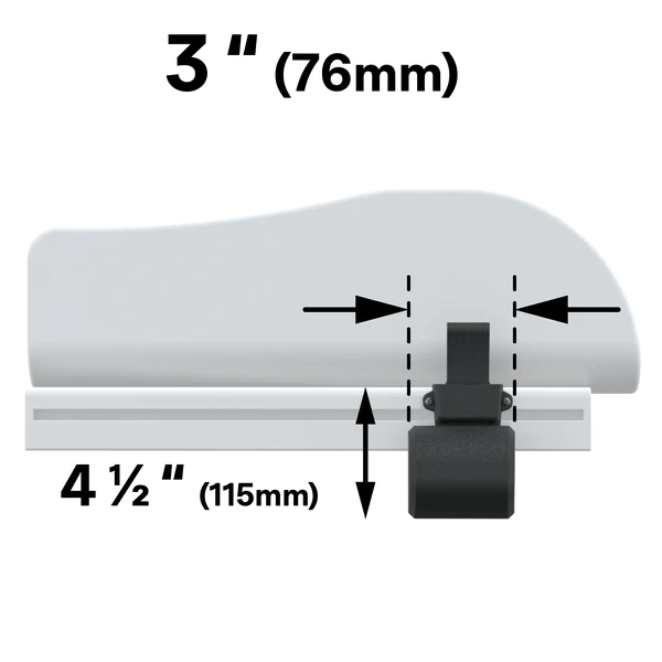 Measurements of the LapStacker XD Wheelchair Table for Quickie Wheelchairs - Portable, adjustable wheelchair table that attaches securely to the backrest of a Quickie wheelchair, providing a stable work surface.