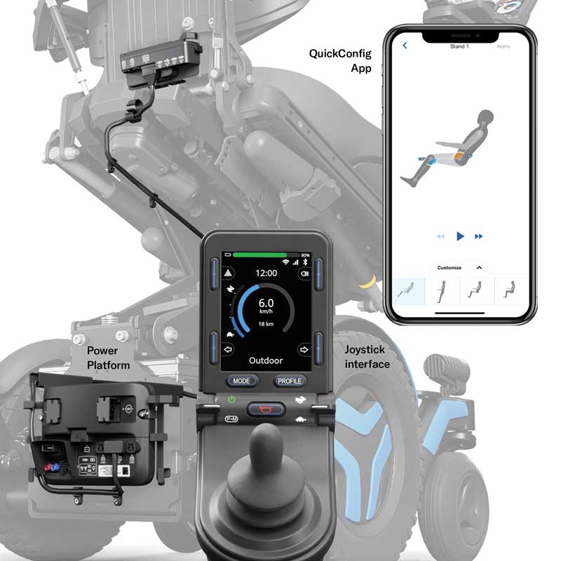 Configuration app of the futuristic R-net Color Joystick retractable twist. Offers on the go adjustments for maximum comfort.