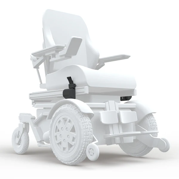 Front view of the LapStacker XD for Permobil - Multifunctional lap tray designed for Permobil brand powered wheelchairs, offering a stable platform for eating, drinking, reading, and performing daily tasks while seated in the wheelchair.