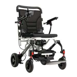 Image of the Jazzy Carbon Wheelchair - Lightweight, folding electric wheelchair designed for indoor and outdoor use, featuring a carbon fiber frame for improved maneuverability and portability.