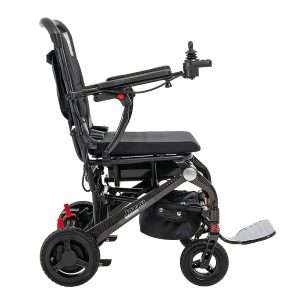 Image of the Jazzy Carbon Wheelchair - Lightweight, folding electric wheelchair designed for indoor and outdoor use, featuring a carbon fiber frame for improved maneuverability and portability.