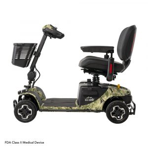 Side image of the camo Baja® Bandit All-Terrain Electric Scooter - Powerful electric scooter with high ground clearance for navigating rough terrain, grass, and dirt paths.