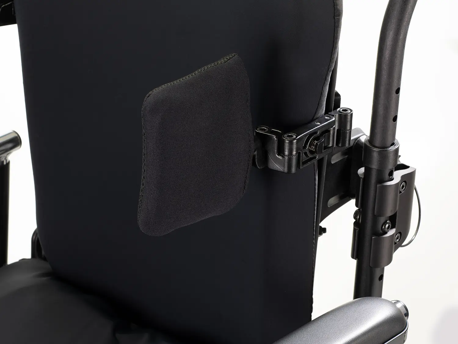 Close up image for the JAY Swing-Away Lateral Thoracic Support - Adjustable wheelchair seating support for improved trunk stability and posture, featuring a swing-away design for easy transfers.