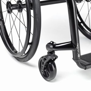 Close up view of the Ki Mobility Rogue 2 Wheelchair - Lightweight, high-performance manual wheelchair with a rigid frame, designed for increased stability and maneuverability.