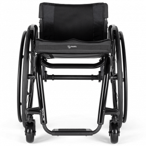 Front view of the Ki Mobility Rogue 2 Wheelchair - Lightweight, high-performance manual wheelchair with a rigid frame, designed for increased stability and maneuverability.