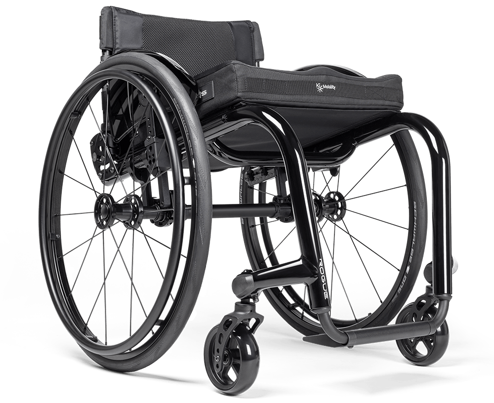 Side view of the Ki Mobility Rogue 2 Wheelchair - Lightweight, high-performance manual wheelchair with a rigid frame, designed for increased stability and maneuverability.