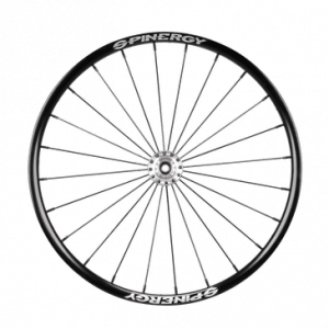 Front image of the Spinergy Spox Sport SL Wheelchair Wheel - Lightweight, high-performance wheelchair wheel featuring 24 PBO fiber spokes for durability, quick acceleration, and a smoother ride.