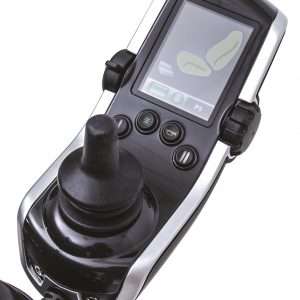 Close up image of the Quantum Rehab Q-Logic 2 Drive Control Joystick - Ergonomic joystick for controlling power wheelchairs, featuring customizable settings and multiple input options for personalized use.