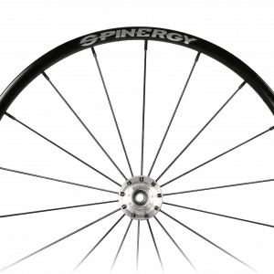 Close up Image of the Spinergy SPOX Wheelchair Wheel - Lightweight, durable wheelchair wheel featuring a classic design with PBO spokes for efficient propulsion and smooth performance.