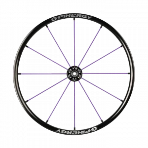 Front view of the purple Spinergy Lite Extreme LX Wheelchair Wheel - Lightweight, high-performance wheelchair wheel featuring a unique 12-spoke design for increased maneuverability and style.