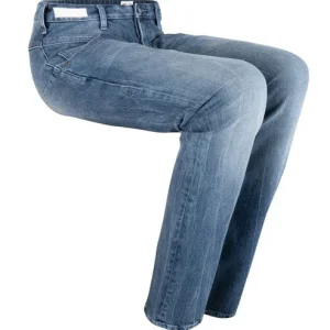 Side view of the Kinetic Balance Regular Fit Jeans with Magnetic Closure - Comfortable, dark wash denim jeans featuring a magnetic fly closure for easy dressing, ideal for wheelchair users.