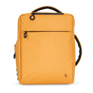 Frontal image of the yellow Backrest Commuter Backpack - Attaches securely to the backrest of a wheelchair, offering comfortable carrying and organized storage for everyday essentials during commutes or outings.