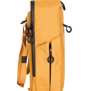 Side image of the yellow Backrest Commuter Backpack - Attaches securely to the backrest of a wheelchair, offering comfortable carrying and organized storage for everyday essentials during commutes or outings.