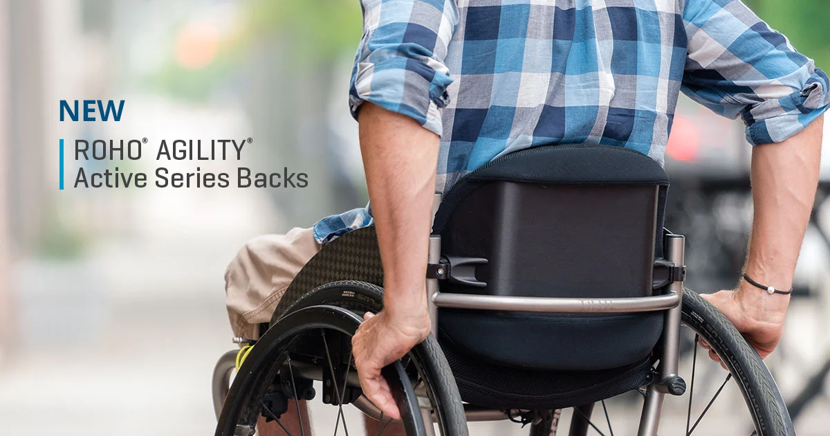 Image of the banner for ROHO® AGILITY® ACTIVE CARBON Min & Mid Contour Back Support - Lightweight, adjustable wheelchair backrest with carbon fiber construction and air cells for improved posture, pressure relief, and ventilation.