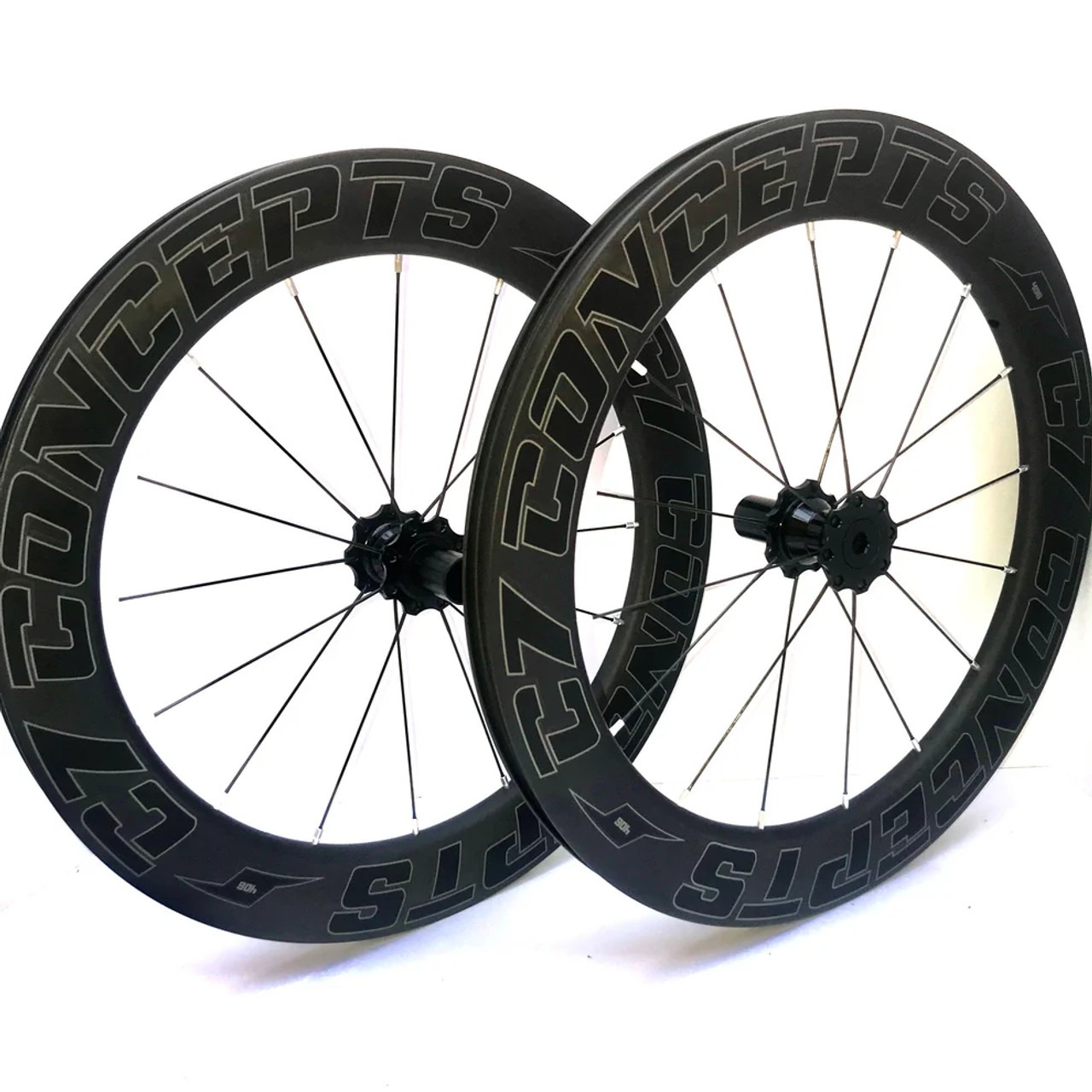 Side image of the C7 Concepts Classic 50mm, 650c Drive Wheel - Lightweight, carbon fiber clincher drive wheel for bicycles with 650c wheels. Features high-quality spokes and nipples for a durable and high-performance wheel.