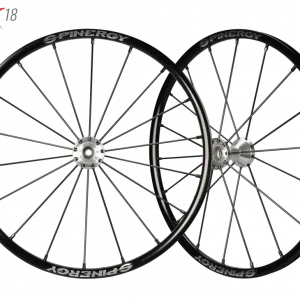 Frontal view of the Spinergy SLX 18 Wheelchair Wheel - Lightweight, high-performance wheelchair wheel featuring an 18-spoke design for increased durability and stability.