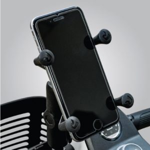 Cell phone holder on the Pride PX4 Power Wheelchair - Modern, feature-rich power wheelchair with a sleek design, offering customizable seating and advanced control options for optimal comfort and independence.