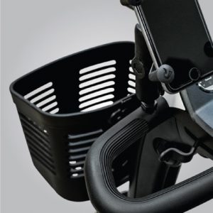 Front basket on the Pride PX4 Power Wheelchair - Modern, feature-rich power wheelchair with a sleek design, offering customizable seating and advanced control options for optimal comfort and independence.