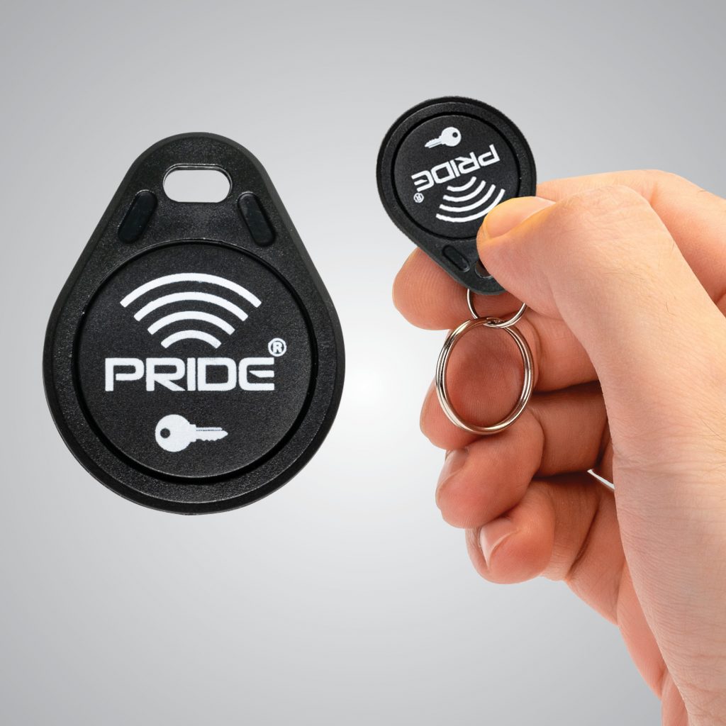 Close up of the key fob for the Pride Mobility PX4 Power Scooter - High-weight capacity, all-terrain electric scooter for outdoor adventures.