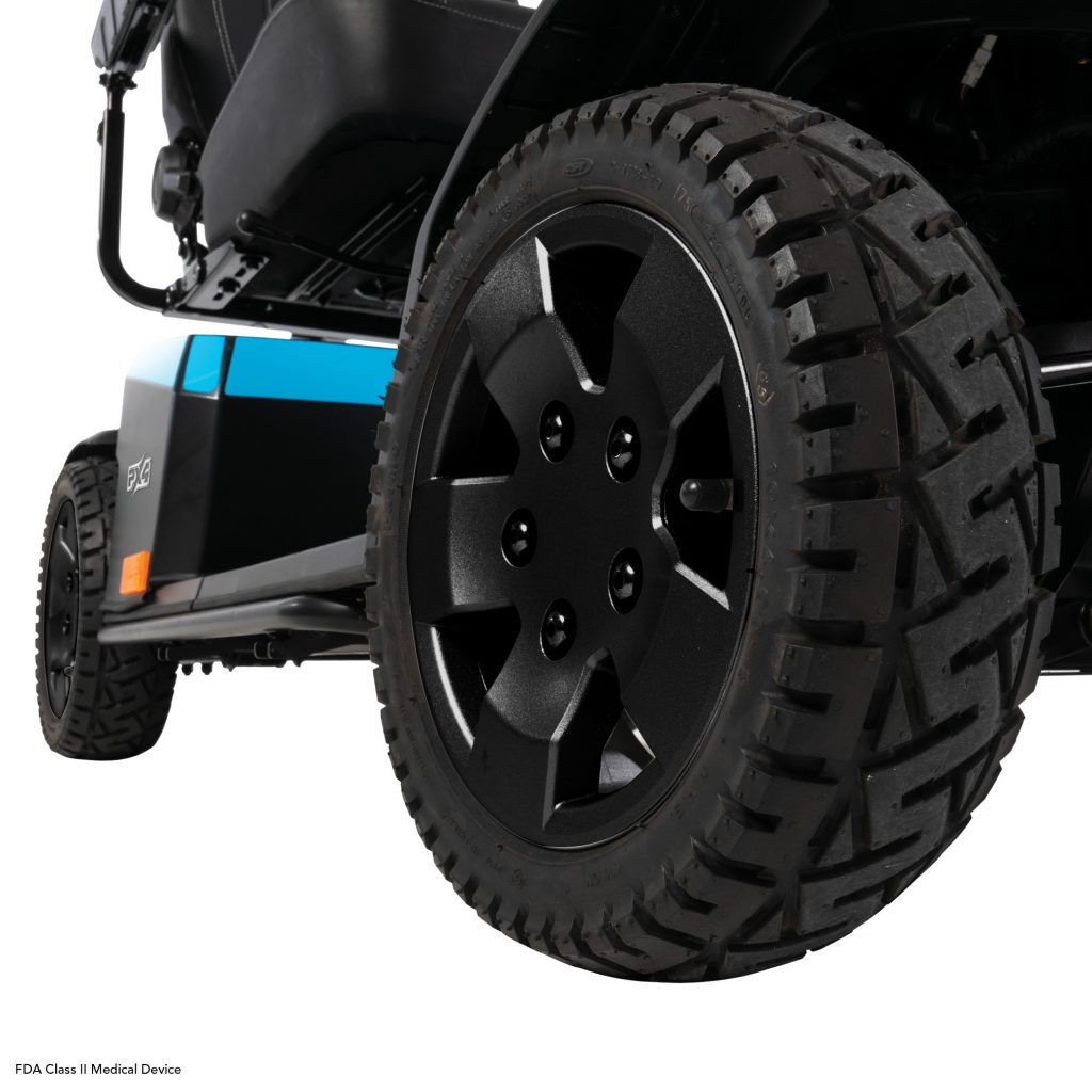 Close up view of the Pride Mobility PX4 Power Scooter - High-weight capacity, all-terrain electric scooter for outdoor adventures.