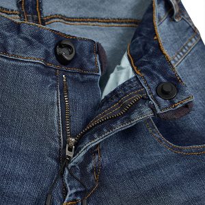 Close up image of Kinetic Balance Women's Blue Jeans - Accessible jeans designed for comfort and style. Features a higher back waist, double-stretch denim, and magnetic or button fly closure for ease of use.