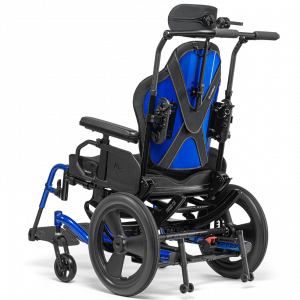 Back view of the Axiom Wheelchair Backrest on wheelchair - Customizable wheelchair backrest offering adjustable height, width, and angle for optimal support and comfort.