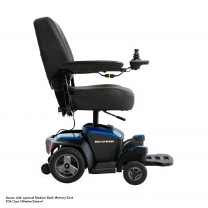 Right side view of the sapphire blue Go Chair Wheelchair - Lightweight, portable manual wheelchair designed for easy folding and transportation, ideal for travel and storage.