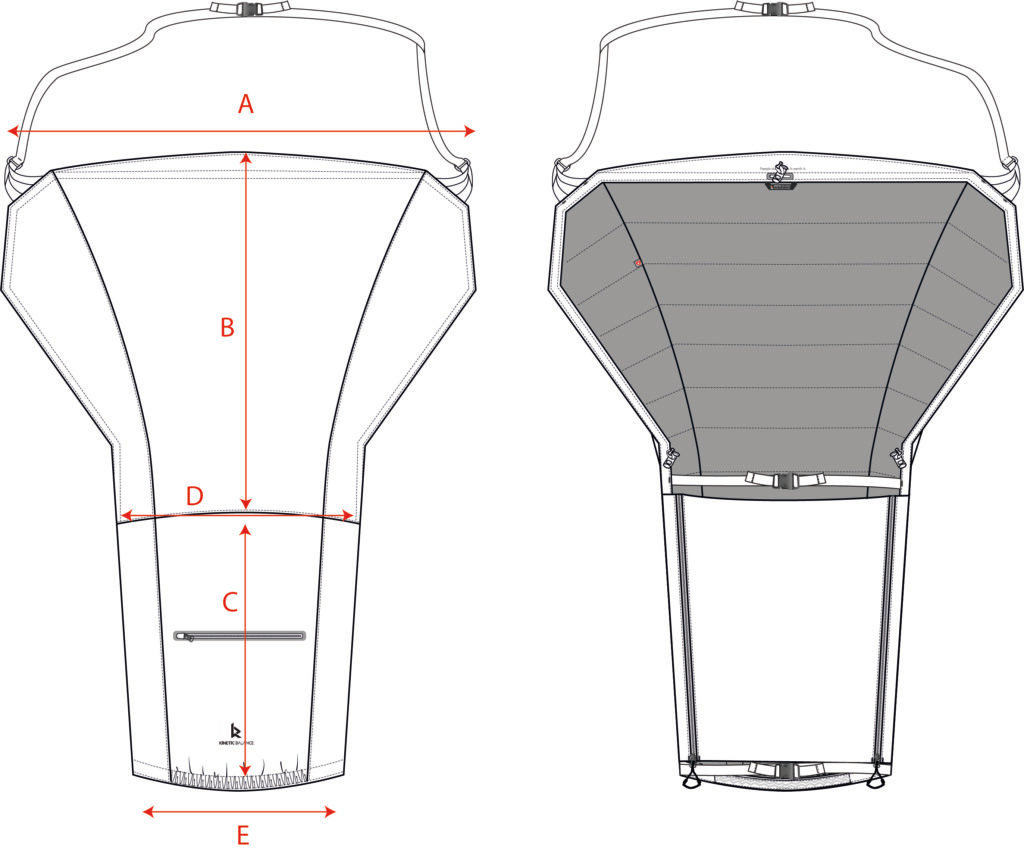 Image of the Kinetic Balance RAINDEK Size Guide - Visual chart illustrating different sizes of the Raindek wheelchair cover to help users select the correct size for their wheelchair.