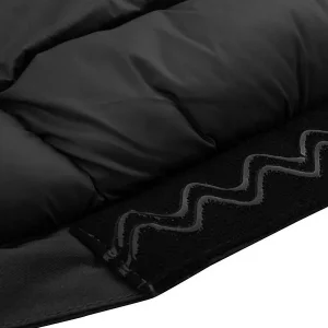 Close up of the black Raindek Parka - Waterproof, insulated wheelchair cover for lower body, providing warmth and protection from the elements.