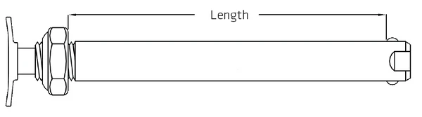 Blueprint of the Spinergy 1/2 Inch Steel Axle - Durable stainless steel axle for wheelchair wheels, featuring a push-button design for quick and easy installation.