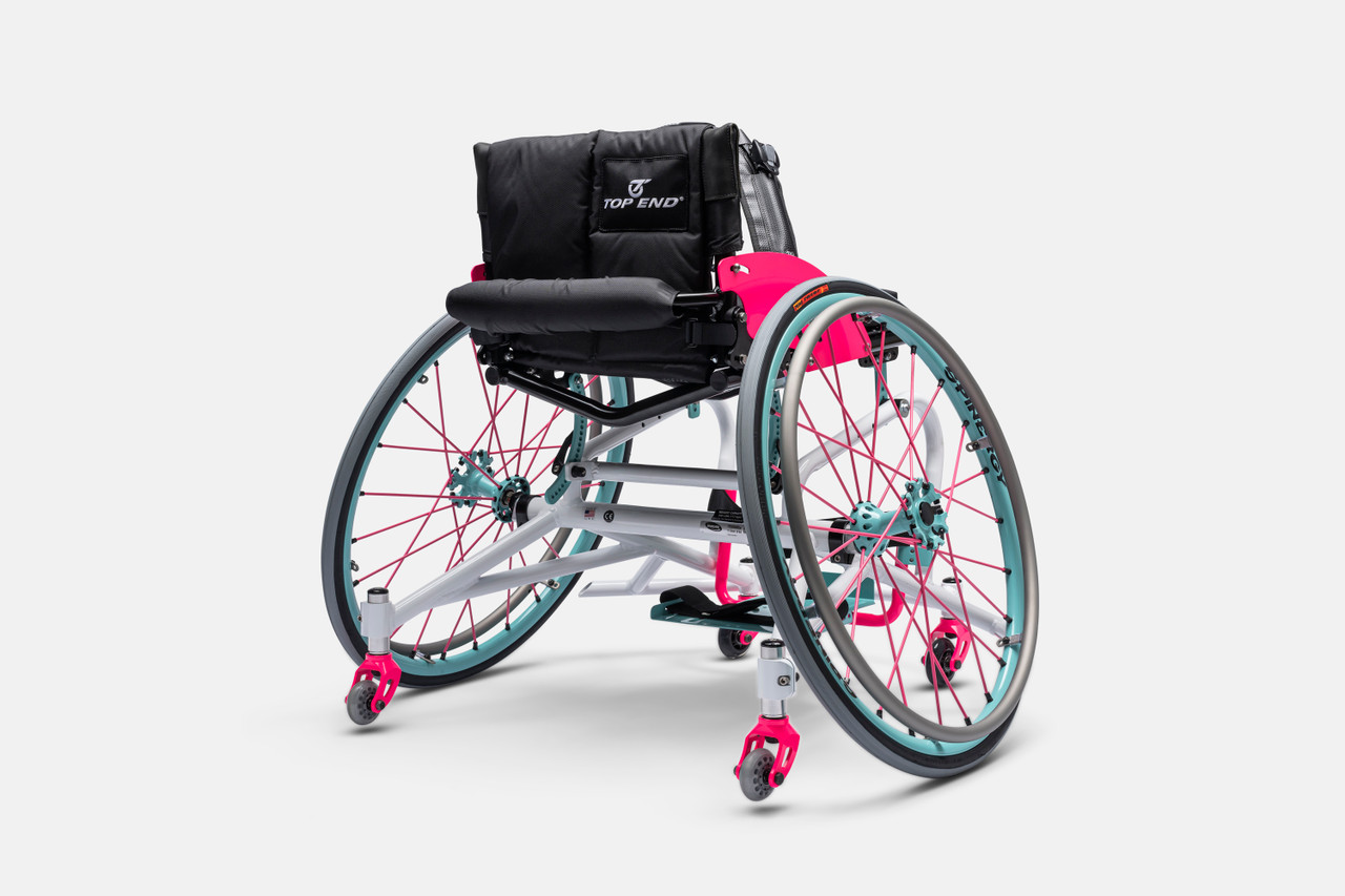 Back view of the Top End Pro Basketball Wheelchair (ProBB) - Custom-designed, lightweight wheelchair with specialized sports features for competitive basketball, featuring a rigid frame, high-performance wheels, and ergonomic seating.