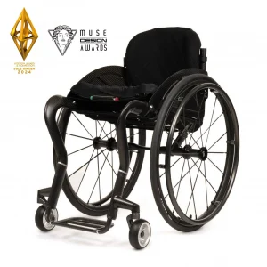 Award winning graphic of the TiLite CR1 Carbon Fiber Ultra-Light Wheelchair - Lightweight, high-performance rigid wheelchair frame made from carbon fiber, designed for customizable seating and maneuverability.