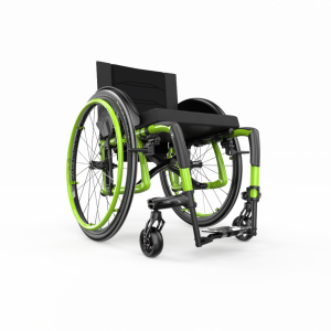 Image of the Acid Green Veloce Folding Wheelchair - Lightweight, portable wheelchair with a folding frame for easy transportation and storage, designed for active individuals.